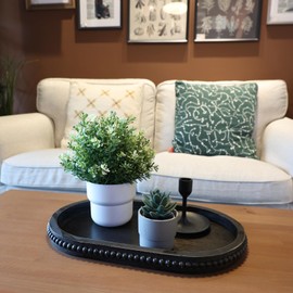 Hrastany Vintage Black Oval Wood Decorative Ottoman Tray for Coffee Table Kitchen Counter, Living Room, Handcrafted Wooden Serving Tray for Table Centerpiece