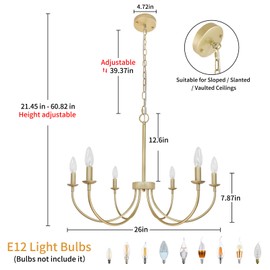 Rviezza Rviezza Modern Gold Chandelier, 6-Light Metal Farmhouse Dining Room Light Fixture, Candle Chandelier Light Fixtures Rustic Industrial Modern Chandeliers for Bedroom, Foyer, Living Room