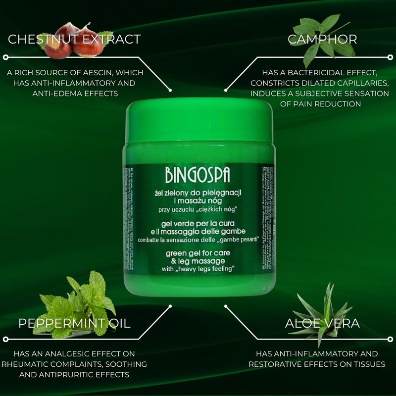 Green Gel for Heavy Legs, Varicose Veins, Fragile Vessels 500