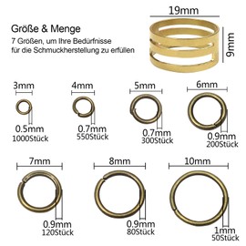 Toaob 2300 Pieces Old Bronze Jump Rings Split Rings 3 mm to 10 mm Metal Chain Rings Jump Rings with Opener for Necklaces Bracelet DIY Jewellery Making