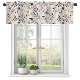 Eflxamz Valances for Windows, Watercolor Bird On Branch Semi Sheer Curtains, Rod Pocket Short Window Treatment Light Filtering Decor for Kitchen, Living Room, Bedroom - 54"x18"