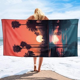 YISUMEI Sunset Pool Palm Tree Beach Towels for Adults Extra Large 180x90cm, Microfibre Quick Dry Towel for Travel Swimming Camping Sports