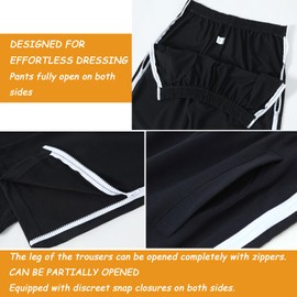 Tearway Mens Post Surgery Pants, 2 Side Zippers Leg Full Open Basketball Tear Way Pants Recovery Breakaway Zip Up Athletic Sweatpants Bedridden Patient Clothing Black