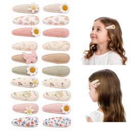 HIVTE Pack of 20 Children's Hair Clips Girls, Embroidered Butterfly and Daisy Fabric Hair Clips, Non-Slip Hair Accessories for Toddlers
