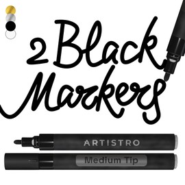 ARTISTRO 2 Black Acrylic Paint Markers - 3mm Medium-Tip Paint Pens - Perfect for Crafting, Art Projects, & More