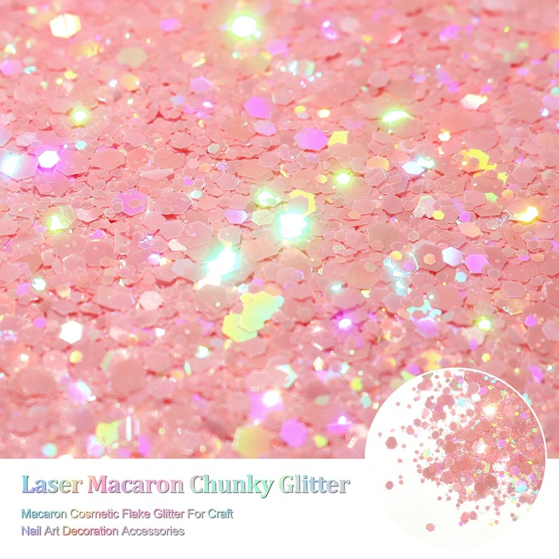 Renfio Holographic Pink Chunky Glitter,1.76oz/50g Macaron Pink Chunky Glitter for