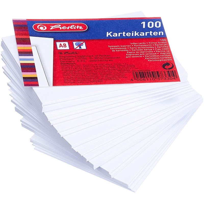 Herlitz 1000 x A8 Blank White Index Cards
