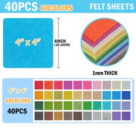 Loyisal 40PCS Felt Fabric Sheets Craft - 4"x 4" Assorted Colors - 1mm Thick Square Nonwoven Felt Fabric for Crafts DIY