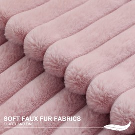 Pallene Faux Fur Plush Throw Pillow Covers 18x18 Set of 2 - Luxury Soft Fluffy Striped Decorative Pillow Covers for Sofa, Couch, Living Room - Blush Pink