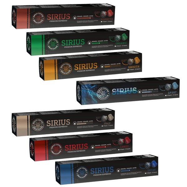 Sirius Premium Kapsül Kahve 7'li Set (Lungo, Italy, Ristretto, Smooth,