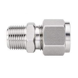 Acoplador de compresión de acero inoxidable 304 3/8 pulgadas OD x 3/8 pulgadas NPT macho Conector recto con dobles virolas Paquete de 2
