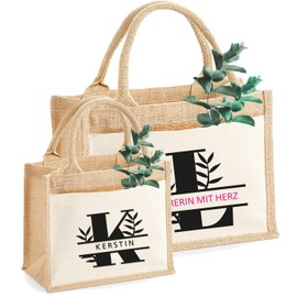 AMBERGER DESIGN by A&M Osterhage amd Jutetasche personalisiert Split Monogramm Initial personalisiert | Kleine oder Mittlere Größe Geschenk-Tasche Jute-Beutel Nachhaltig | hochwertig Größe S od.M