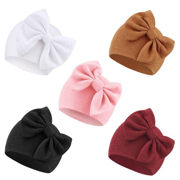 AQOKKA Newborn Baby Girl Hats with Bow Cotton Toddler Infant