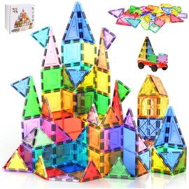 Nasjac Juguete de Bloques Magnéticos Niños, 60/80/100 Piezas Imanes Magnétic Tiles, Bloques Construcción Creativos Stem Serie de Diamantes 3D, Juguete Educativos Regalo de Día del Niños 3+