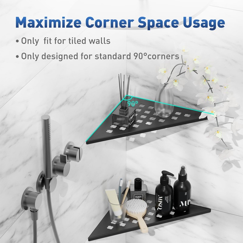 2 Pack Recessed Corner Shower Shelves,10" Slot Design Shower Caddy