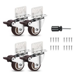 Ruedas giratorias silenciosas de TPE de 1.5 pulgadas, paquete de 4, ruedas de perfil bajo con freno para cuna, mesa, estante, soporte de TV, 40 libras por rueda
