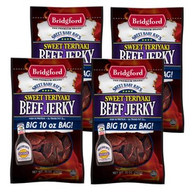 Bridgford Sweet Baby Ray’s Beef Jerky Sweet Teriyaki 10 oz Pack of 4 - High Protein Beef Jerky for Low Carb and High Protein Diets - Beef Jerky Teriyaki for On the Go Snacking and Busy Lifestyles