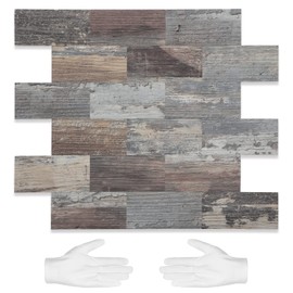 STICKGOO 10 Sheets Subway Peel and Stick Backsplash, Stick on Kitchen Backsplash PVC Wall Tiles, Ecru Rustic Wood Panel Self Adhesive Tile for Kitchen and Bathroom