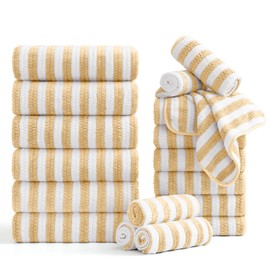 Smuge 18 Pcs Bath Towel Set, Include 6 Bath Towel Sheets, 6 Hand Towels and 6 Washcloths - Highly Absorbent Quick Dry Microfiber,Ultra Soft Bathroom Towel Set with Hanging Loop - Apricot Yellow