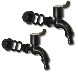 YourCasa Pack of 2 Drain Tap for Water Butt with Filter - 3/4 Inch Tap Compatible Quick Coupling - Tap with Shut-off Function for Rain Butt Water Container Rain Butt Outlet (Black)