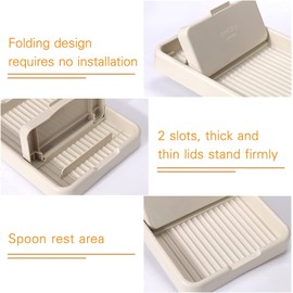 2 Pack Spoon Rest with Lid Holder for Stove Top Spatula Ladle Pot Lid Utensil Rest, Folding Design Holder for Kitchen Counter, Kitchen Gadgets Accessories for Cooking