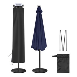 Ackmizz Solar Patio Umbrella Cover - Transparent Waterproof Top 420D Oxford Solar Led Umbrella Covers With Telescopic Pole. Parasol Cover For 7.5ft 8ft 9ft 10ft 11ft (Black)