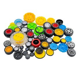 56PCS Toy Car Wheel Toy Car Platic and Rubber Tire Wheel with Metal Shaft Axles for RC Car Truck Robot DIY Model Toy Building Parts (Style 1)