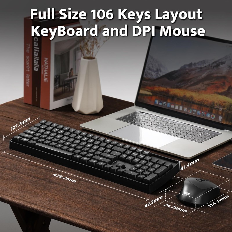 darkFlash Wireless Mechanical Keyboard and Mouse for Office, 106 Keys