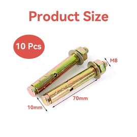 10 Pcs Anchor Bolts,M8×100mm Metal,Carbon Steel Expansion Screw Bolts for Wall,Expanding Bolt Walls,Concrete,Brick,Masonry,Secure Canopy,Roof Panel,Heavy Duty for Wall Anchors Fixings Plugs Screw