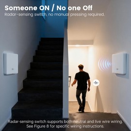 Acmerota WiFi Smart Motion Sensor Motion Detectors 10G Radar Switch White 1Gang Smart Presence Sensor Wide Range Detection for Home Security Works with Alexa, Google Home