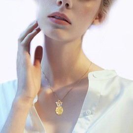 AOBOCO 925 Sterling Silver Pineapple Necklace Gold Plated Pendant Birthday Jewelry Gift for Women