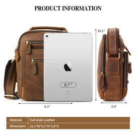 Ringsun Small Leather Travel Bag Zipper Crossbody Shoulder Bag Messenger Bag Mens Purse Bag, Leather Man Purse