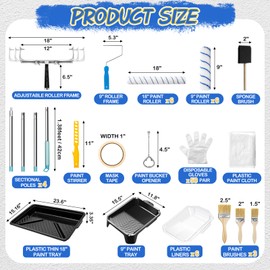 WILLBOND 35 Pcs Professional Paint Roller Kit Complete Solution with 18'' & Small Rollers, Steel Pole, Drop Cloth, and Full Accessories(9 Inch)