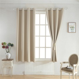 BEGOODTEX Inherent Flame Fire Retardant Room Darkening Thermal Insulated Blackout Curtains, Light Beige, 52W by 63L inch, 1 Panel