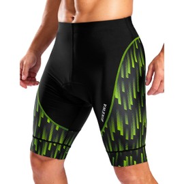 Bikewa Men's Cycling Shorts with Silicone Leg Grippers Padded Bike Bicycle Biking Biker Cycle Shorts for Men No Pockets(Black/Fluorescent Green,M)