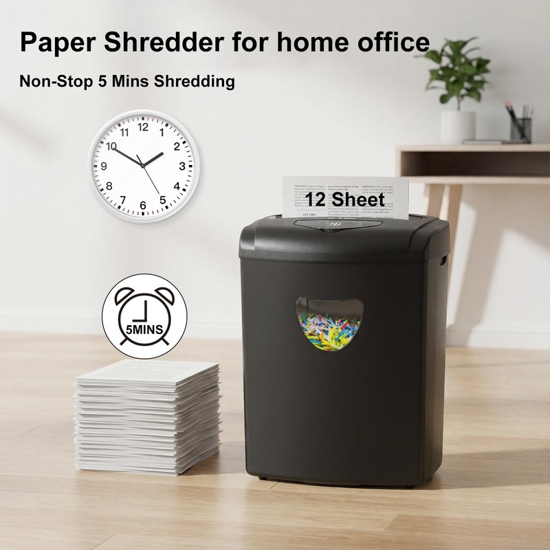 Paper Shredder for Home，Shred 12 Sheet Cross Cut,5.55-Gallon Basket, P-4