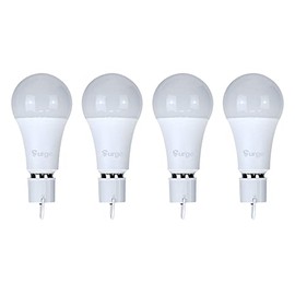 Surge Bombilla de batería de reserva – Soporte de emergencia auto recargable para cortes de energía – Más de 6 horas sin electricidad – Linterna para el hogar, camping, al aire libre, huracán – 9 W – Blanco – Paquete de 4