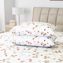 LINENWALAS 100% Cotton Percale Standard Size Pillow Case Set of 2, Crisp and Cooling 200 TC, Premium Cotton Printed Bed Pillow Covers (20x30 inch, Crimson Flower)