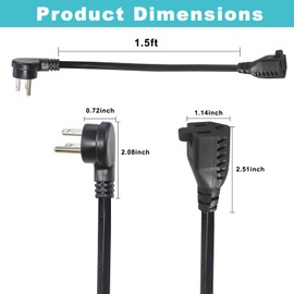 SPARKING 1.5FT Short Extension Cord with Flat Plug - Black Low Profile Flat Wall Head Short 3 Prong Grounded Extension Cord,16AWG SJT,125V 13A AC Small Appliance Indoor Flexible Extender Cord [3PACK]