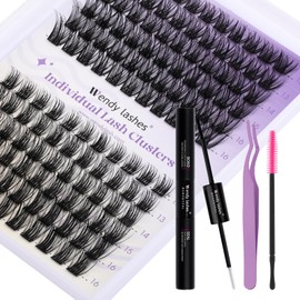 Cluster Lashes Kit 12-16mm D Curl Mixed Natural Individual Eyelashes Extensions DIY Wide Stem 0.07mm Reusable Soft and Wispy(K001/K002)