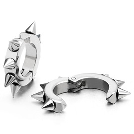 Pair of Spike Huggie Hinged Hoop Earrings Non-piercing Clip on Earrings for Men Women
