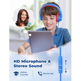 iClever iClever Kids Headphones for School Travel, Safe Volume Limited, HD Mic Stereo Sound Over-Ear Girls Boys Headphones for Kid, FunShare Foldable 3.5mm Wired Kids Headphones for iPad Computer, HS19