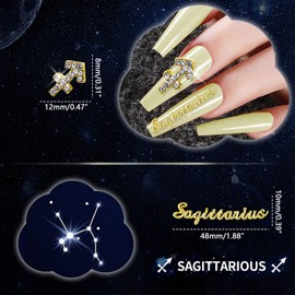 XEAOHESY 20 Pieces Gold Alloy Sagittarius Zodiac Nail Charms 10pcs Sagittarius Symbols Sign Charms for Nails 10pcs Sagittarius Words Nail Charms for Women Nail Art Decoration