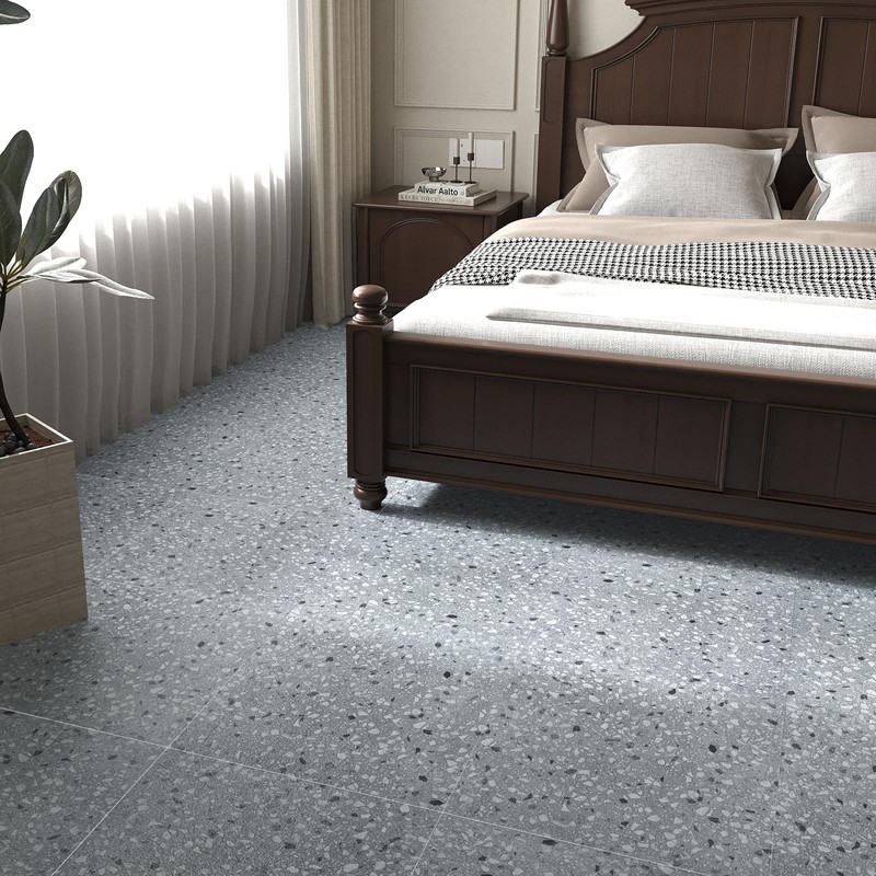 VaryStyle Grey Terrazzo Vinyl Flooring Peel and Stick Floor Tiles