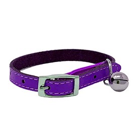 Cat Collar Real Leather with Safety Elastic, Bell, Available (Purple)