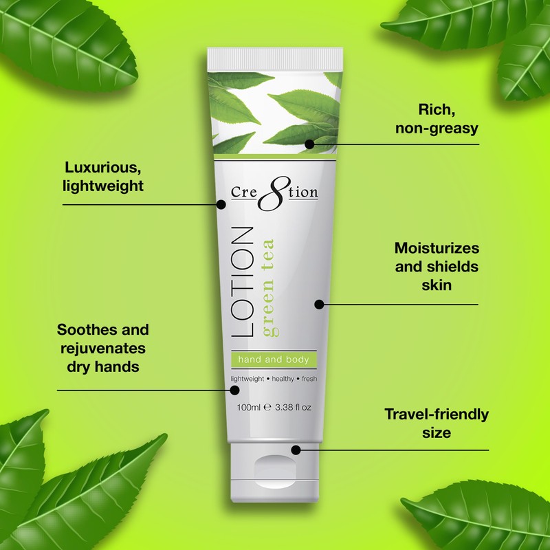 Cre8tion Spa Green Tea Hand & Body Lotion, Luxurious Lightweight