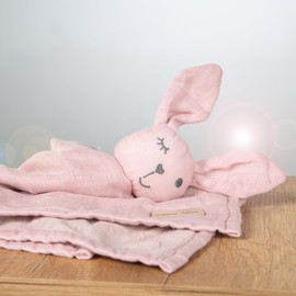 roba Baby Comforter Lil Planet - 40 x 40 cm - Cuddle Blanket with Rabbit Motif - Muslin - Organic Cotton GOTS Certified - Pink / Mauve