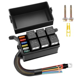 GEARCESS 12V Relay Box 6 Way Relay Fuse Box 12 AWG Pre-Wired Waterproof 4 Pin 6 Slot ATC/ATO Fuse Relay Block Universal for Automotive Car Marine Boat