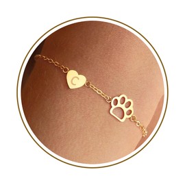Dog Mom Mothers Day Gifts C Initial Bracelet with Heart Pet Memorial Gifts for Pet Lover for Women Adjustable Dainty Gold Bracelet Gift for Sister/Daughter Birthday Anniversary Gold Jewelry