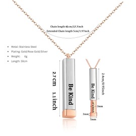 Roselover Be Kind Of A B Necklaces For Women - Hidden Message, 3D Engraving, Vertical Bar - Best Friend, Sisters Necklace - Stainless Steel, Square Tubes Pendant